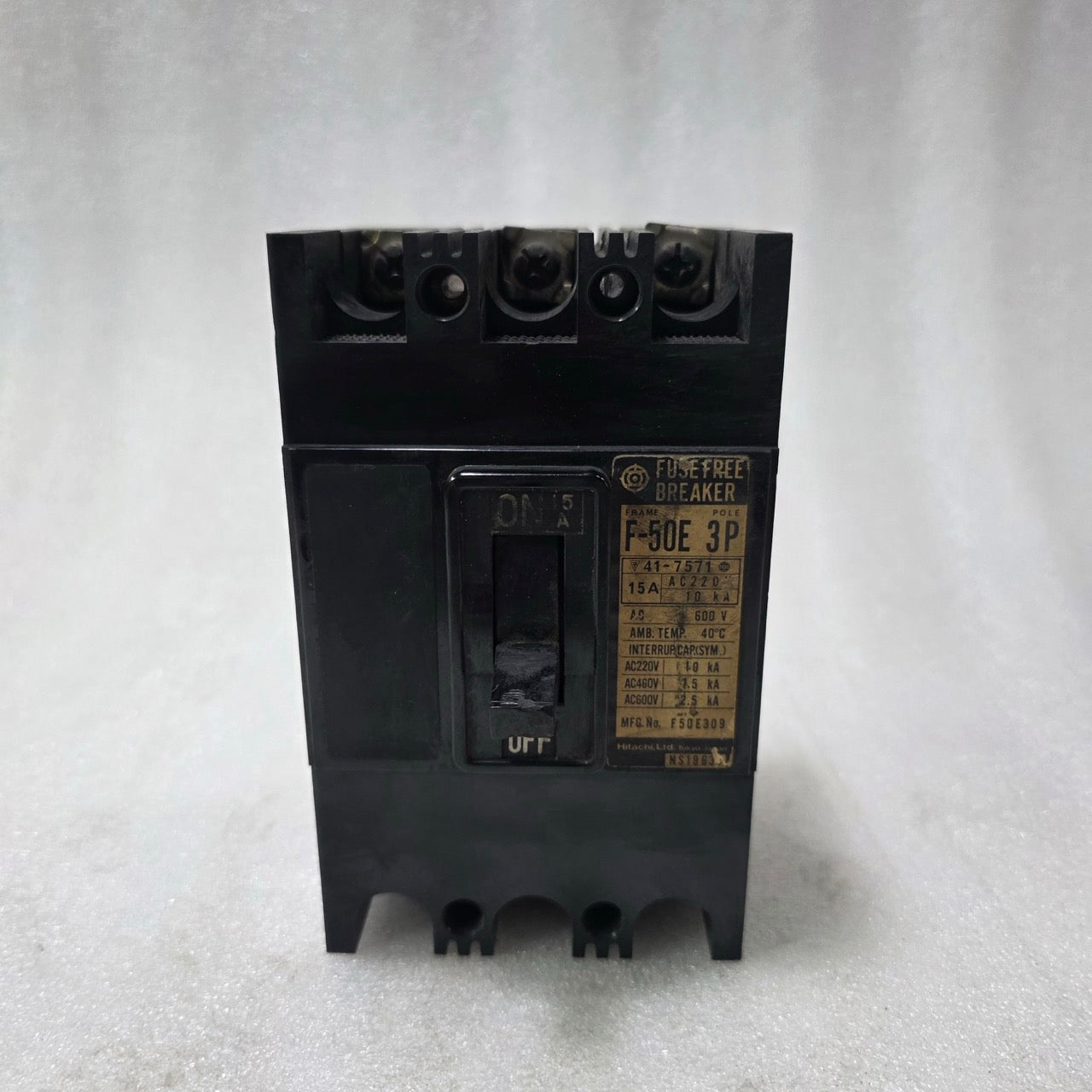 HITACHI F-50E 15A 3 POLE MCCB FUSE FREE BREAKER | 600V AC | INDUSTRIAL CIRCUIT P
