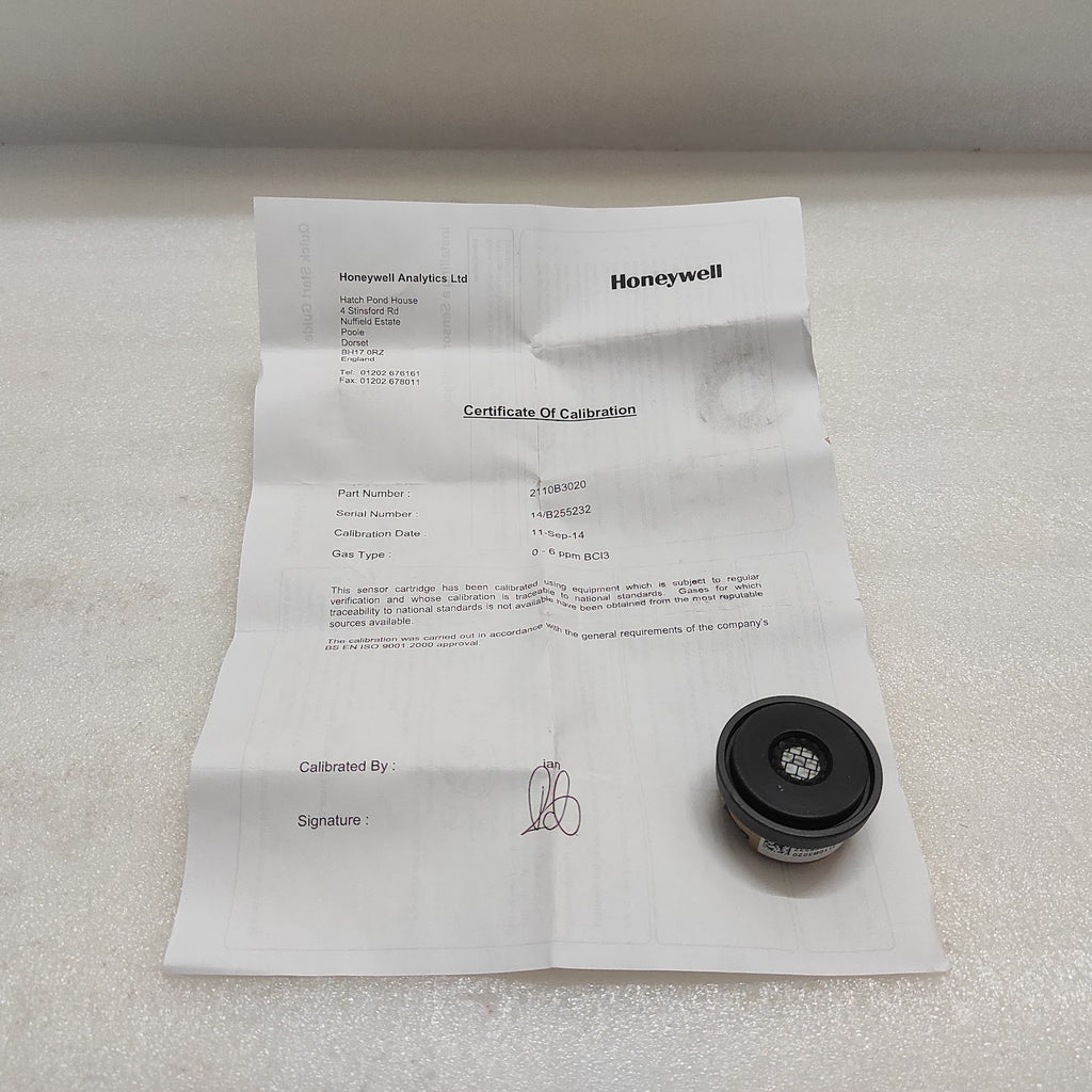 HONEYWELL 2110B3020 SENSOR 0-6 PPM BCI3 OUT OF CALIBRATION