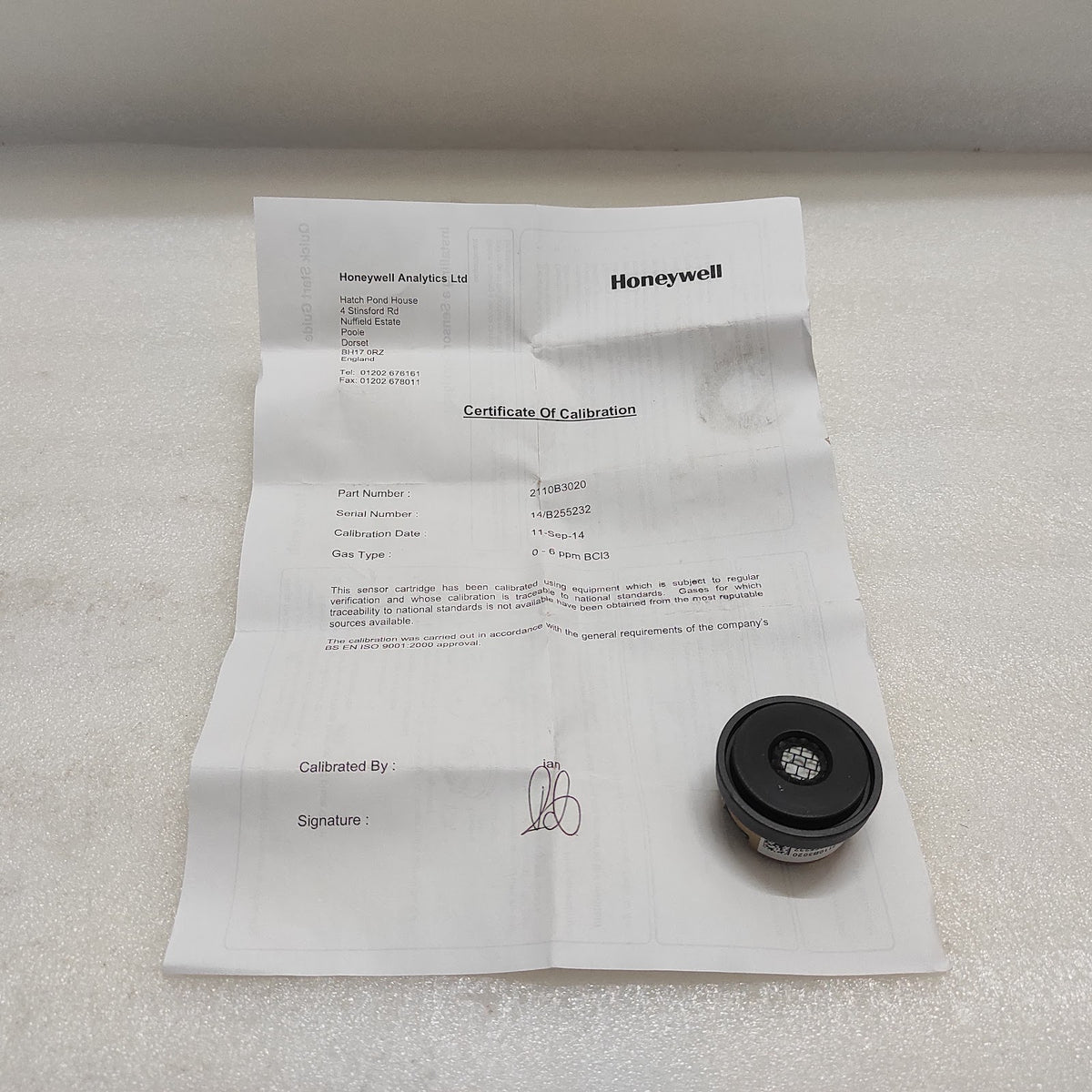 HONEYWELL 2110B3020 SENSOR 0-6 PPM BCI3 OUT OF CALIBRATION