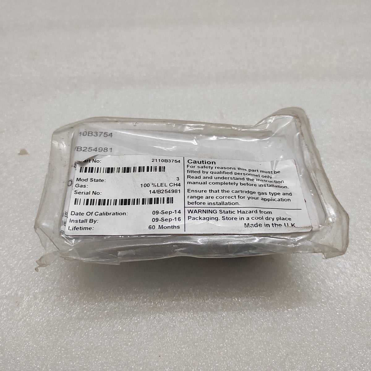 HONEYWELL 2110B3754 SENSOR 100% LEL CH4 OUT OF CALIBRATION