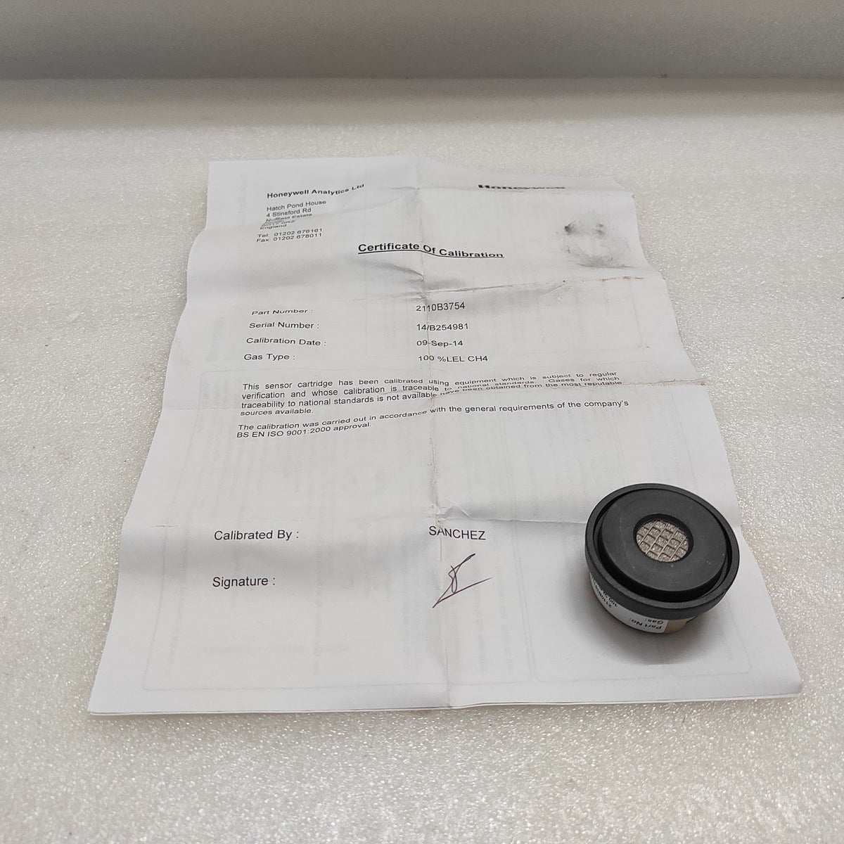 HONEYWELL 2110B3754 SENSOR 100% LEL CH4 OUT OF CALIBRATION