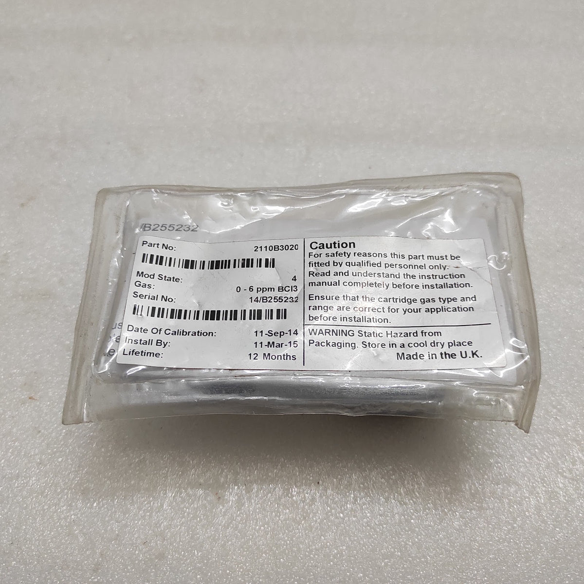 HONEYWELL 2110B3020 SENSOR 0-6 PPM BCI3 OUT OF CALIBRATION