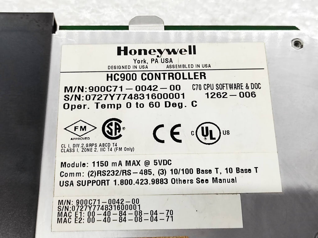 Honeywell HC900 Controller 900C71-0042-00 C70 CPU 900C71004200