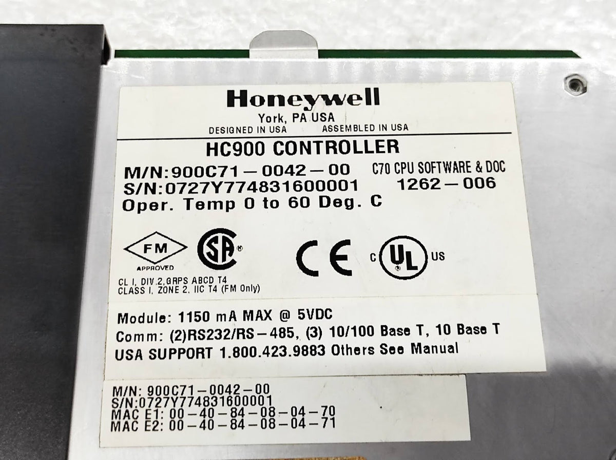 Honeywell HC900 Controller 900C71-0042-00 C70 CPU 900C71004200