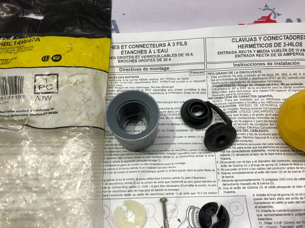 HUBBELL HBL14W47A WATERTIGHT PLUG 125V/15A 2P/3W
