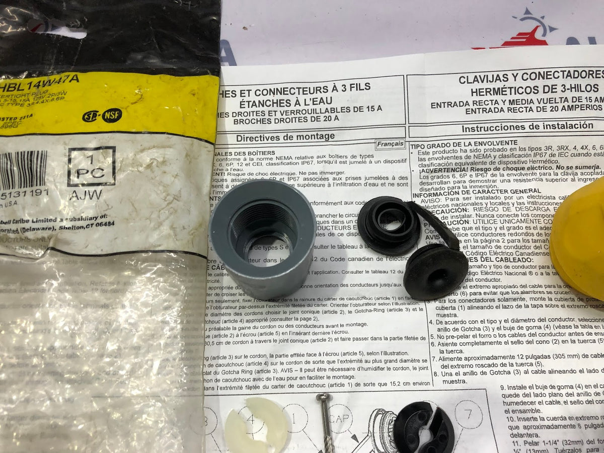 HUBBELL HBL14W47A WATERTIGHT PLUG 125V/15A 2P/3W