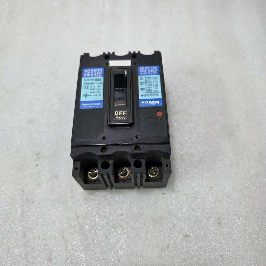 HYUNDAI HBS-63C MOLDED CASE CIRCUIT BREAKER 3P 50A 660V MCCB