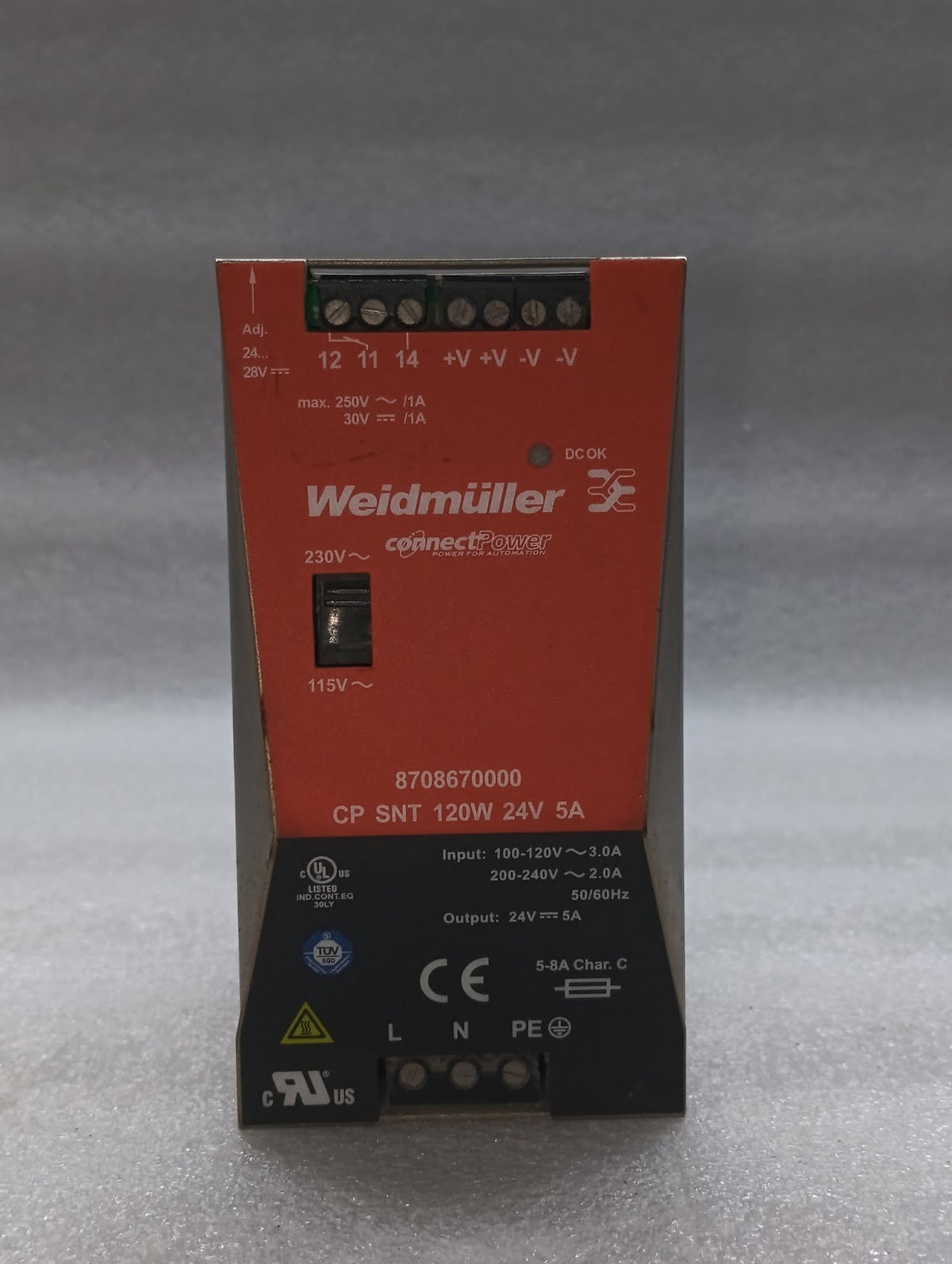 WEIDMULLER CP SNT 120W 24V 5A POWER SUPPLY 8708670000