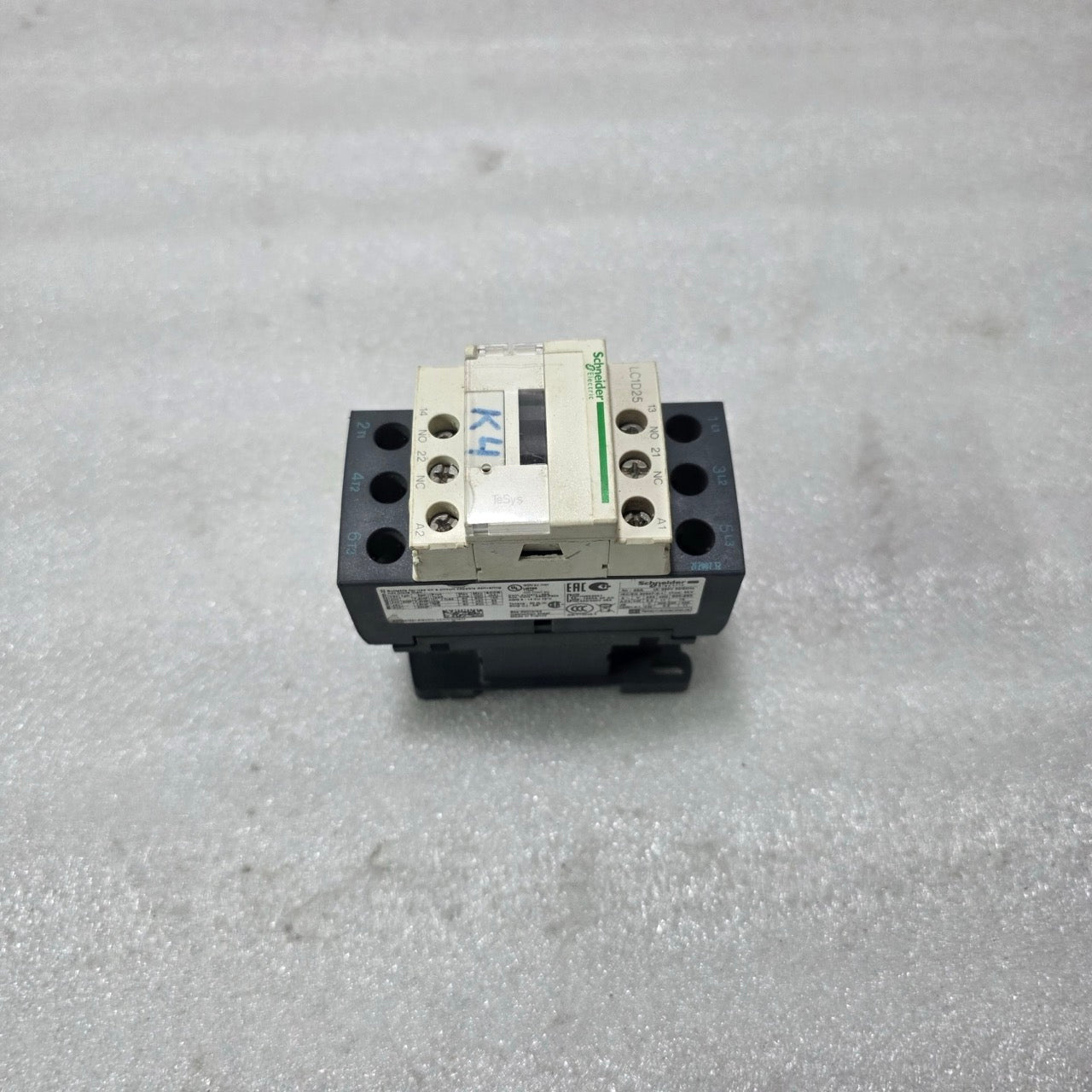 S ELECTRIC LC1D25 3 POLE AC CONTACTOR WITH 1NO + 1NC AUXILIARY CONTACTS 230V AC