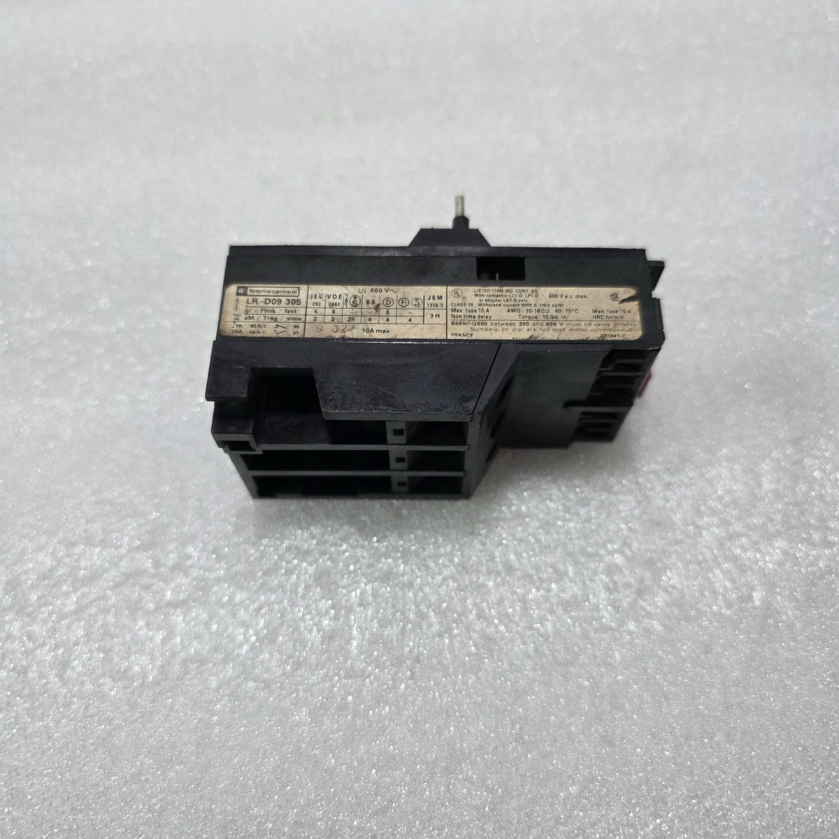 TELEMECANIQUE LR1-D09305 THERMAL OVERLOAD RELAY 0.63-1A CLASS 10 660V LR1D09305