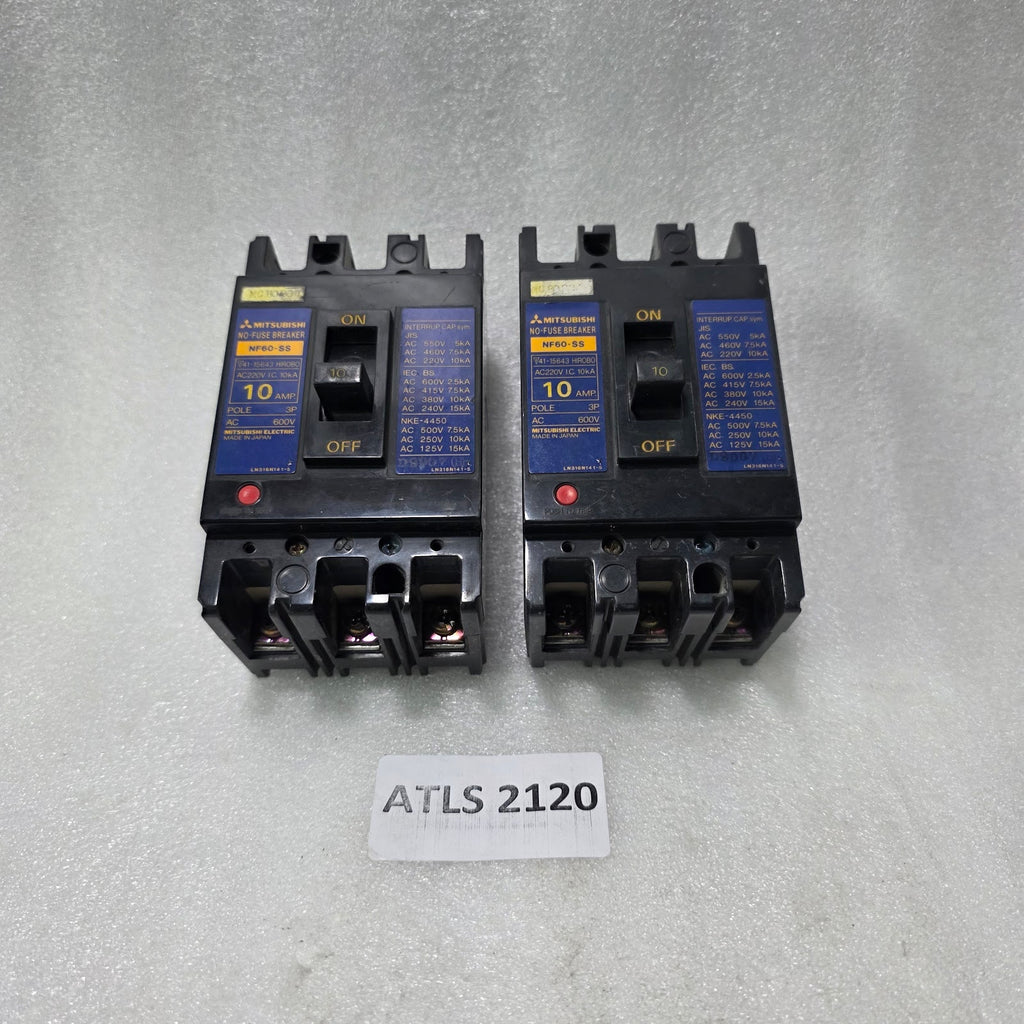MITSUBISHI NF60-SS 10A 3 POLE MCCB NO-FUSE BREAKER | 600V | 10KA @ 220V | MADE I