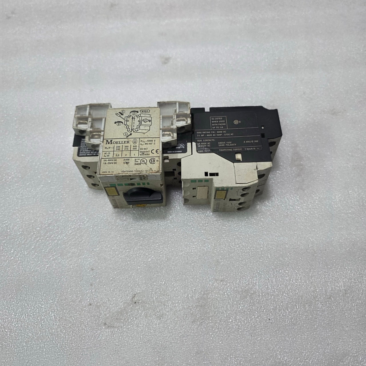 MOELLER PKZM0-16 MOTOR MANUAL STARTER 10-16A W/ SE00-11-PKZ0 CONTACTOR & NHI11-P