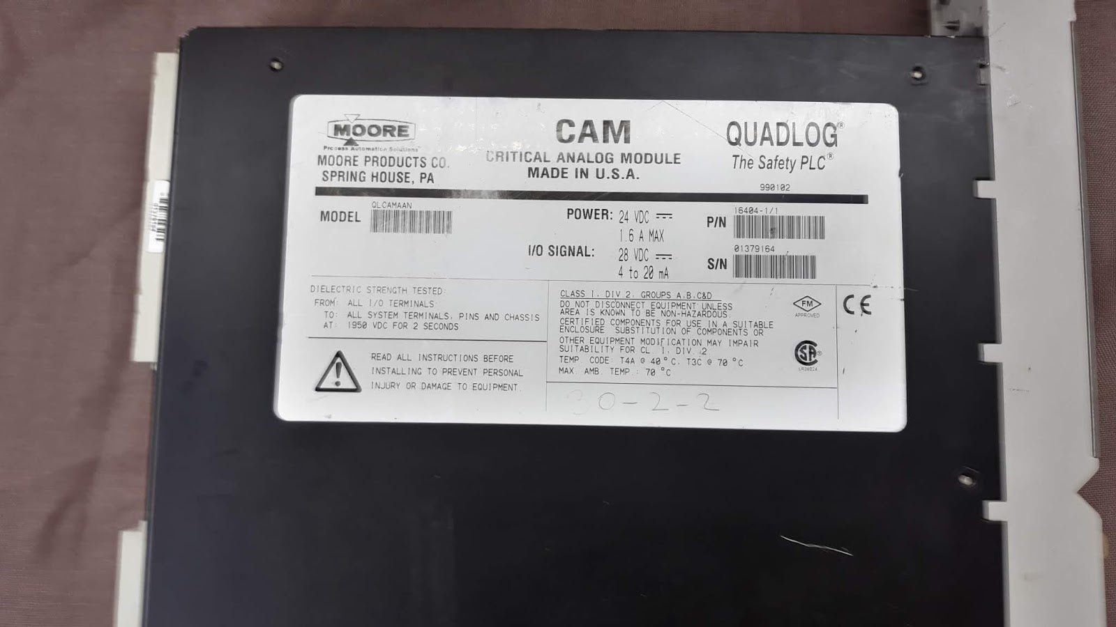 Moore CAM Critical Analog Module QLCAMAAN QUADLOG P/N 16404-1/1