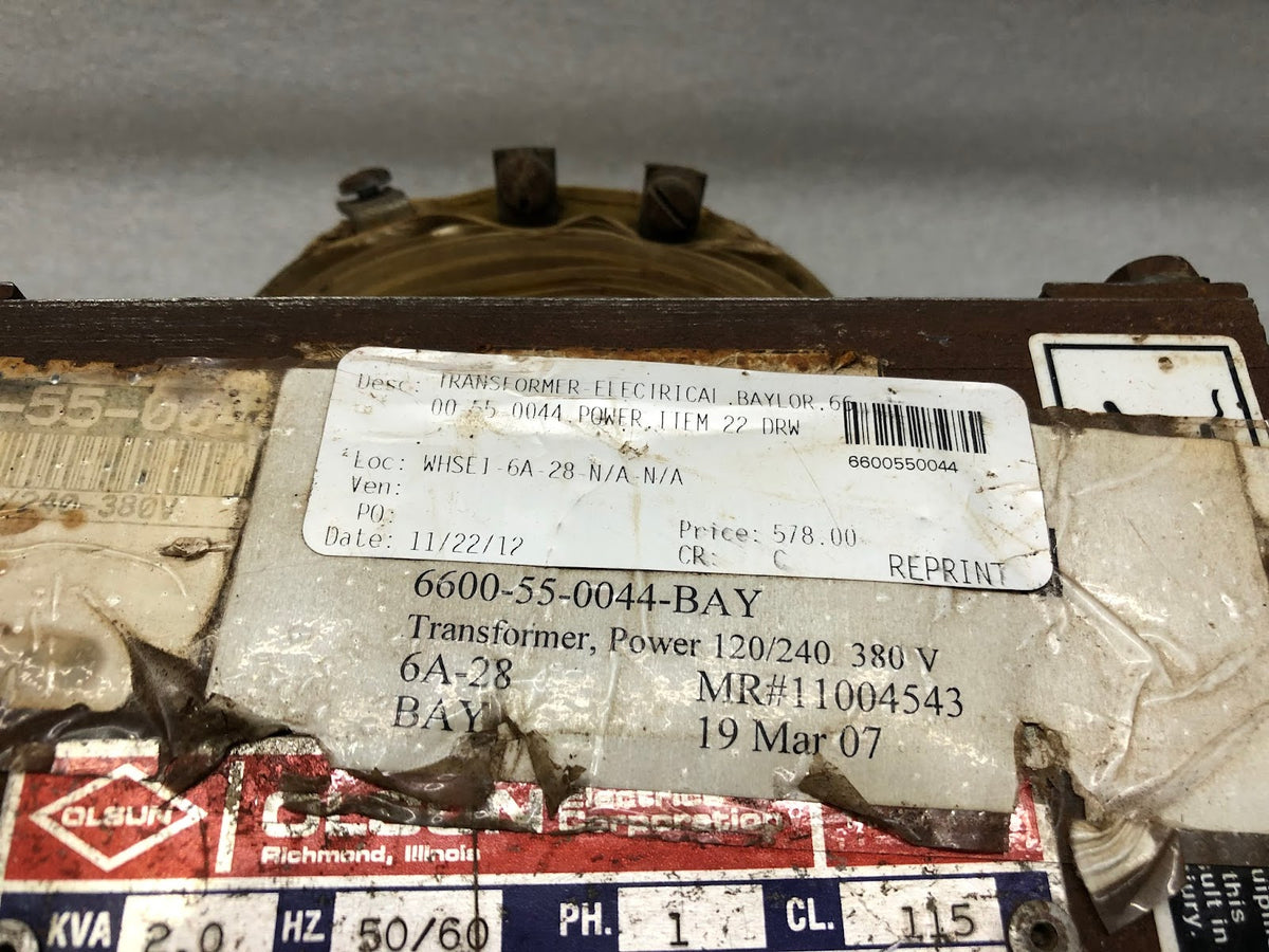 OLSUN TRANSFORMER 17826 129586-10 GP2.0DY-0 4/06 TRANSFORMER 2 KVA 6600550044 12