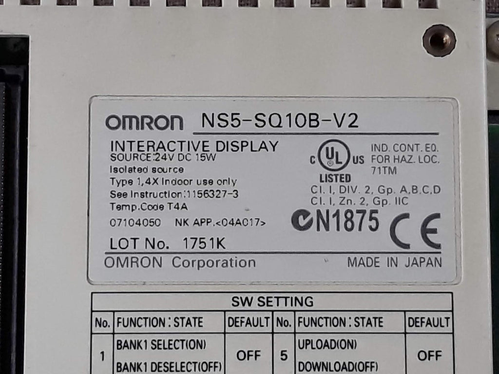 OMRON NS5-SQ10B-V2 INTERACTIVE DISPLAY 24VDC