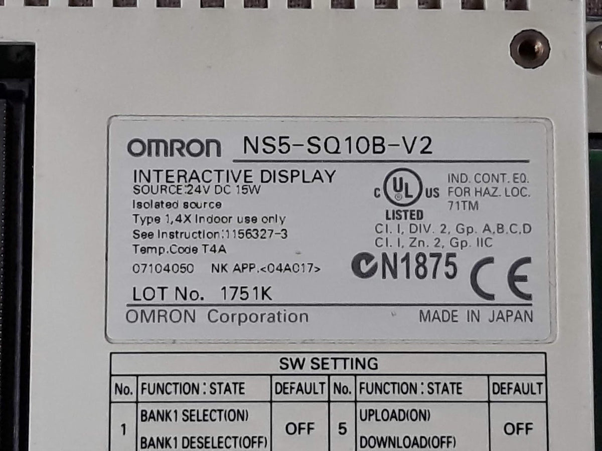 OMRON NS5-SQ10B-V2 INTERACTIVE DISPLAY 24VDC