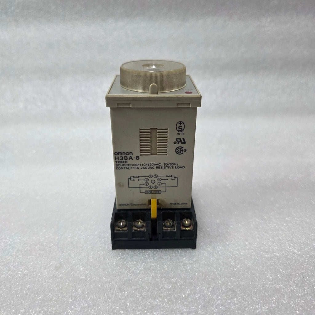 OMRON H3BA-8 TIMER RELAY 100/110/120VAC 5A 250VAC WITH BASE PRE-OWNED