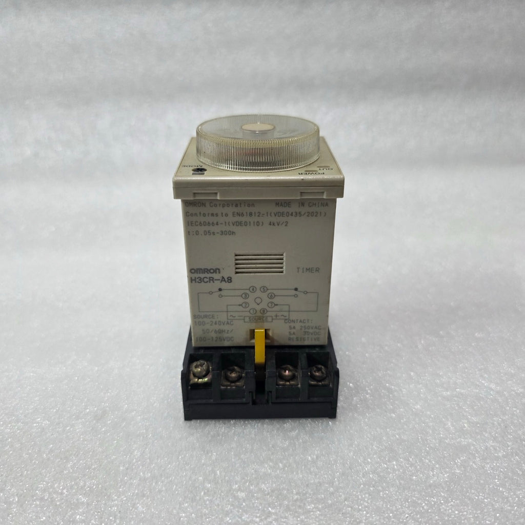 OMRON H3CR-A8 SOLID STATE TIMER 100-240VAC 5A 350VAC 0.05s-300h PRE-OWNED