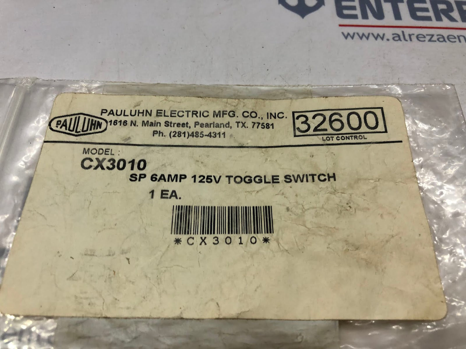 PAULUHN CX3010 TOGGLE SWITCH SP 6AMP 125V