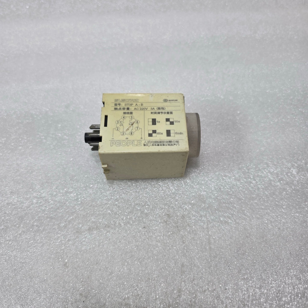 PEOPLE ELECTRIC ST3P A-B TIMER RELAY AC220V 3A ON-DELAY MULTI-RANGE PRE-OWNED