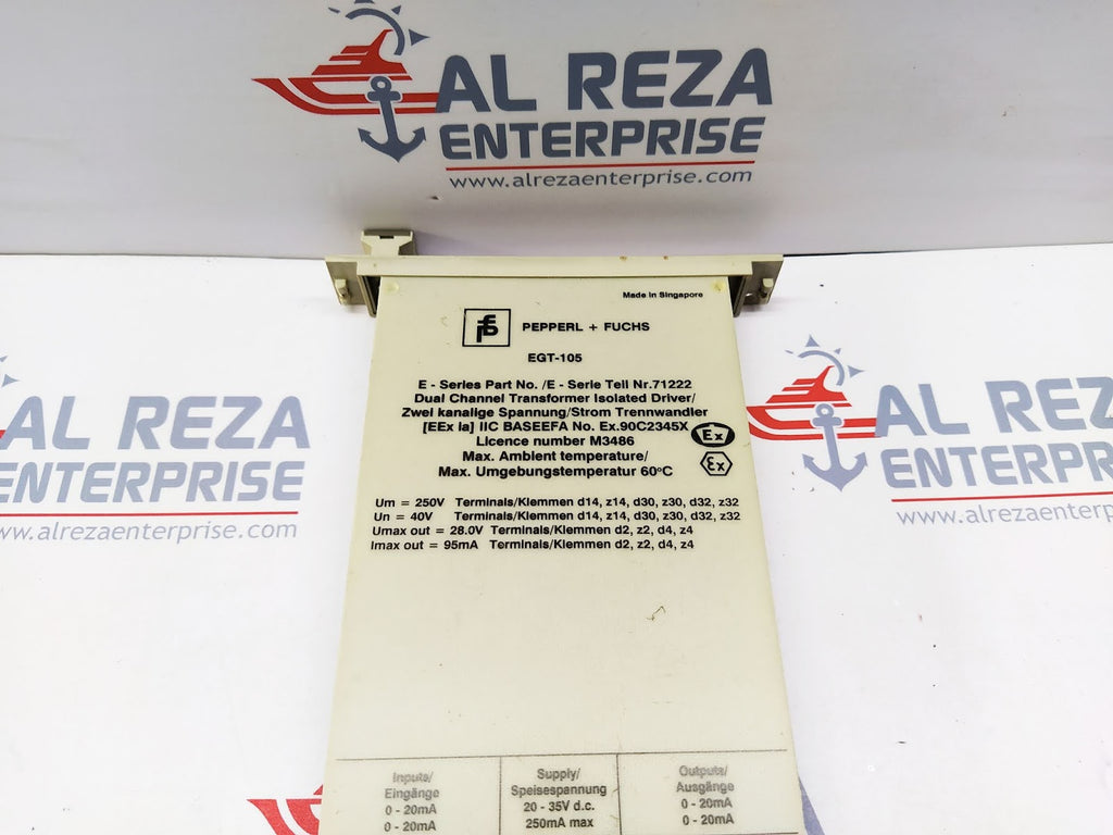 PEPPERL + FUCHS EGT-105 DUAL CHANNEL TRANSFORMER ISOLATED DRIVER 71222