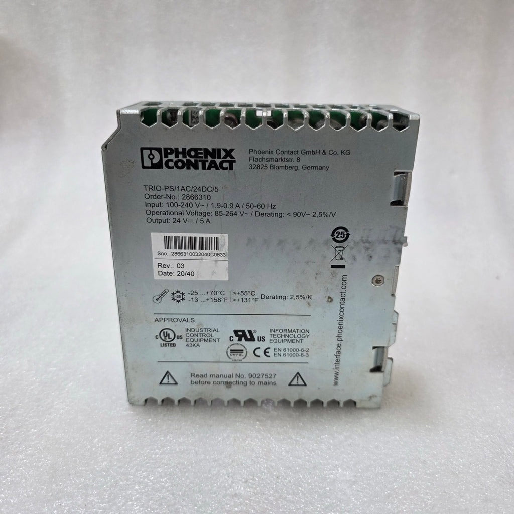 PHOENIX CONTACT TRIO-PS/1AC/24DC/5 POWER SUPPLY 24V 5A DIN RAIL PSU 2866310