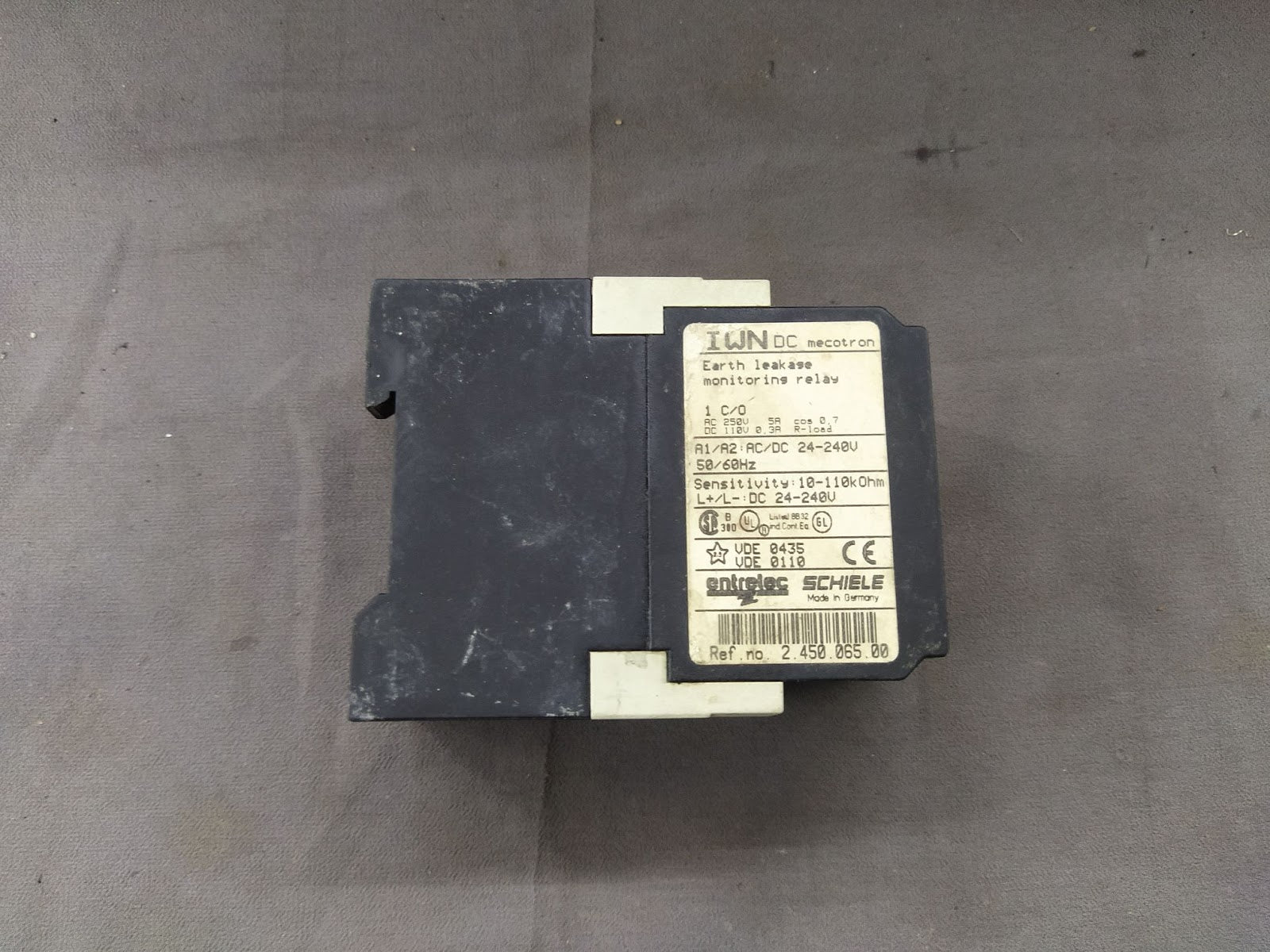 Schiele IWN DC Mecotron 2-450-065-00 Earth Leakage Monitoring Relay 24-240V AC/D