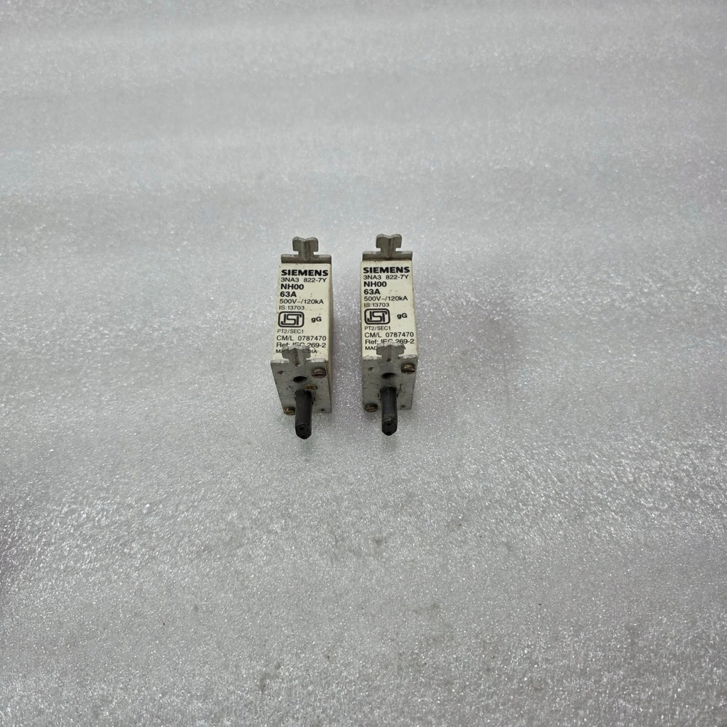 SIEMENS 3NA3822-7Y NH00 HRC FUSE LINK 63A gG 500V 120kA
