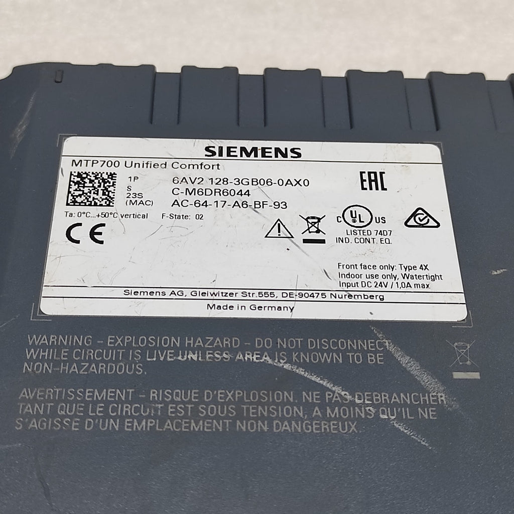 SIEMENS MTP700 UNIFIED CONFORT 6AV2 128-3GB06-0AX0 HMI