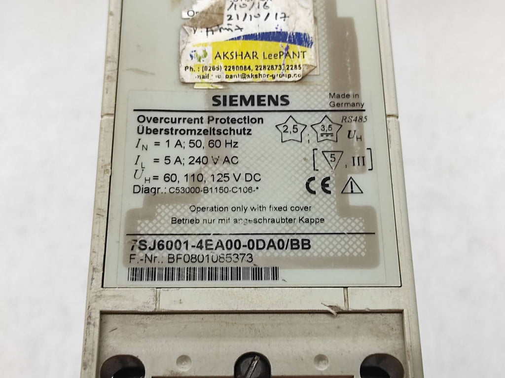 SIEMENS 7SJ6001-4ES00-0DA0/BB OVERCURRENT PROTECTION