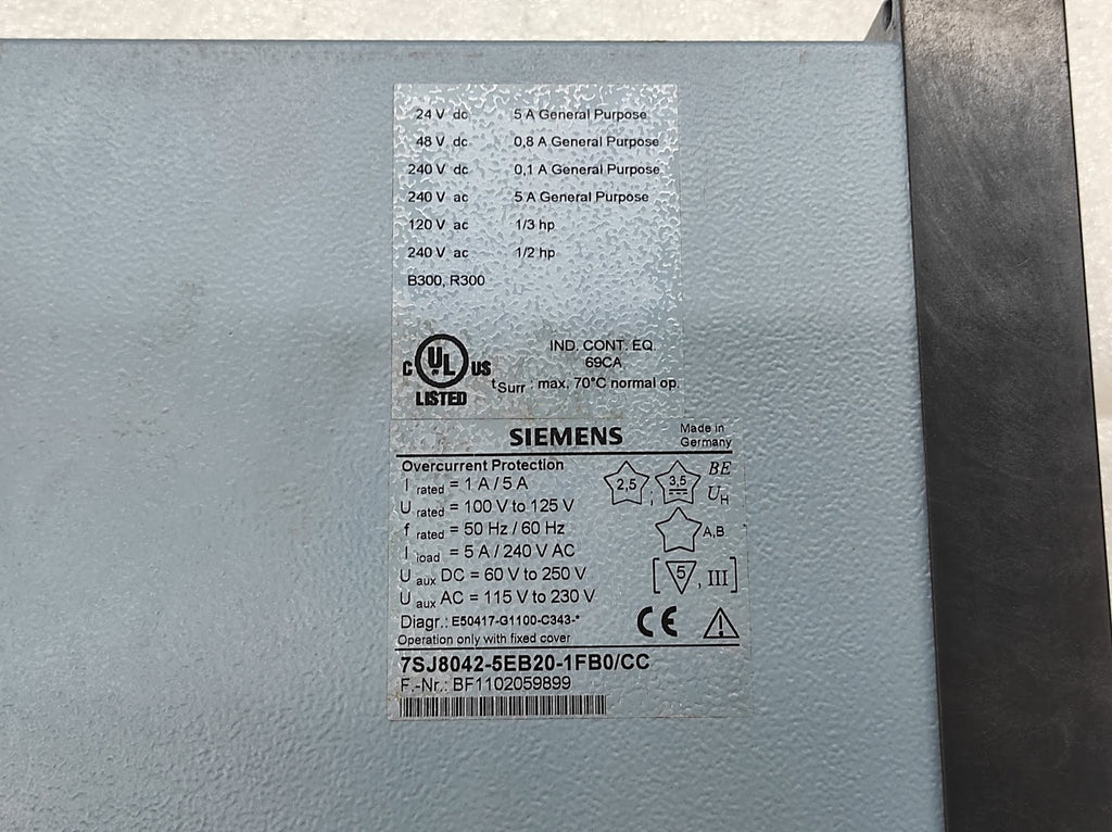 SIEMENS 7SJ8042-5EB20-1FB0/CC OVERCURRENT PROTECTION RELAY