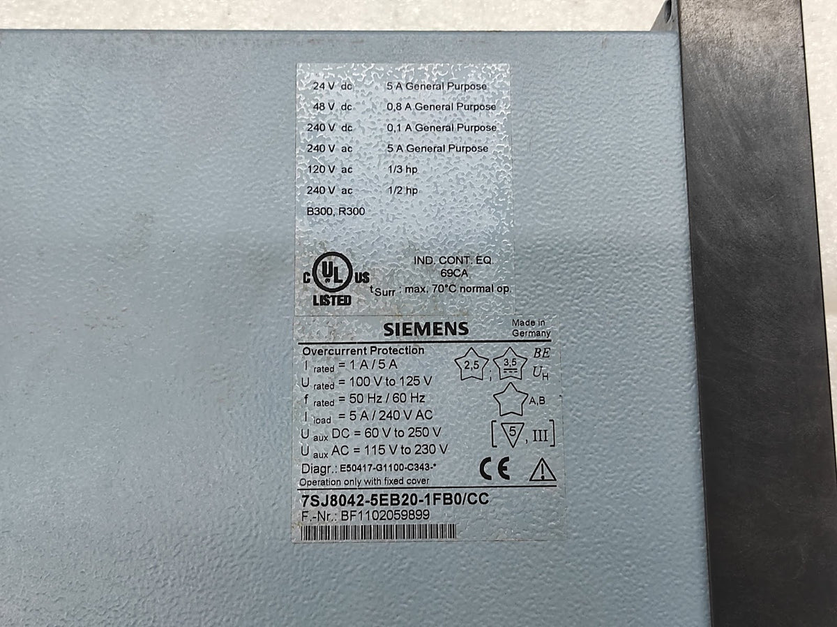 SIEMENS 7SJ8042-5EB20-1FB0/CC OVERCURRENT PROTECTION RELAY