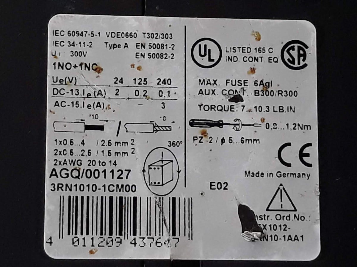 SIEMENS SIRIUS 3R THERMISTOR MOTOR PROTECTION RELAY 3RN1010-1CM00