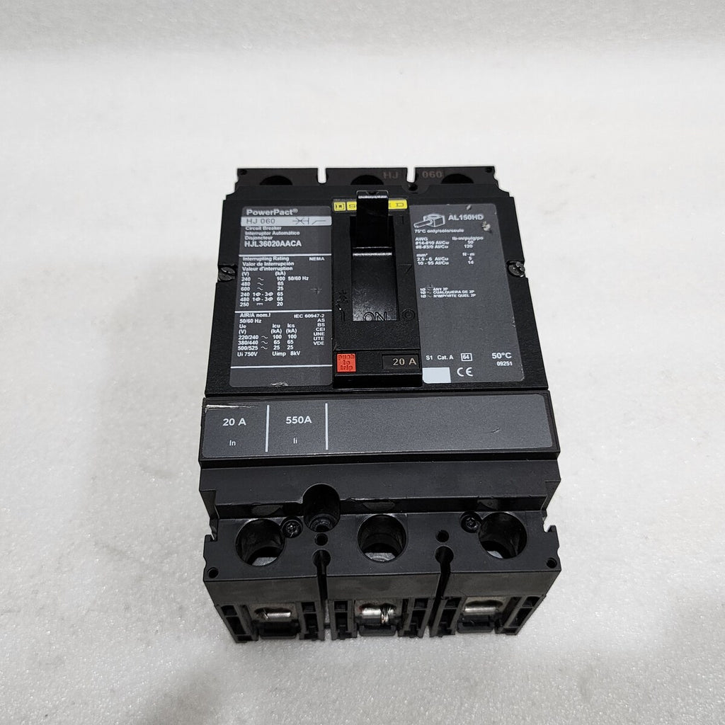 SQUARE D HJ 0 60 POWERPACT CIRCUIT BREAKER 20A HJL36020AACA