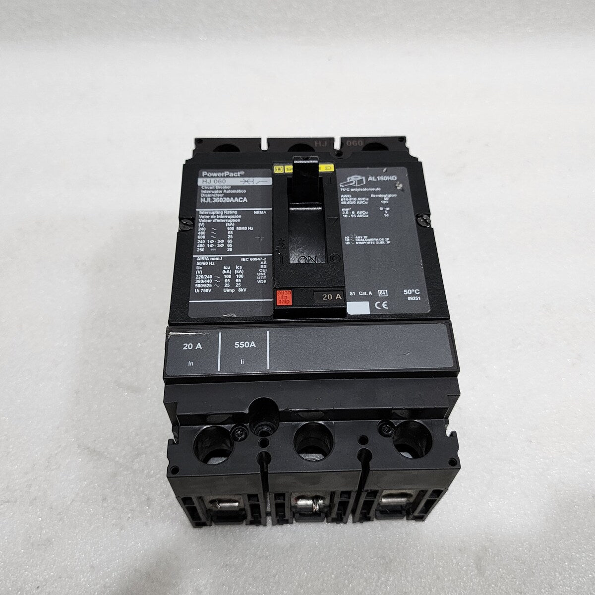 SQUARE D HJ 0 60 POWERPACT CIRCUIT BREAKER 20A HJL36020AACA