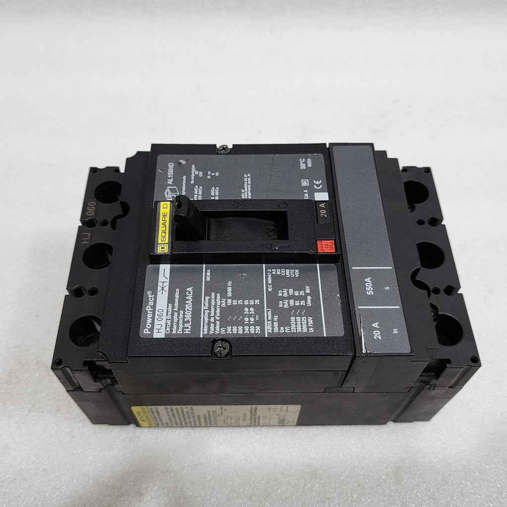 SQUARE D HJ 0 60 POWERPACT CIRCUIT BREAKER 20A HJL36020AACA