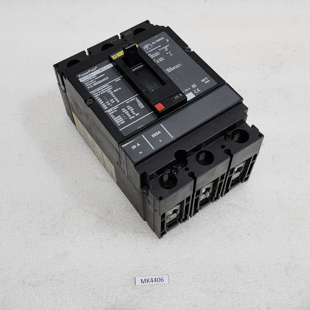 SQUARE D HJ 0 60 POWERPACT CIRCUIT BREAKER 20A HJL36020AACA