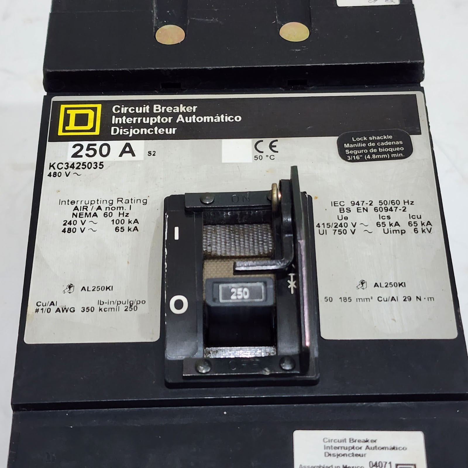 SQUARE D KC3425035 CIRCUIT BREAKER 250A 480V