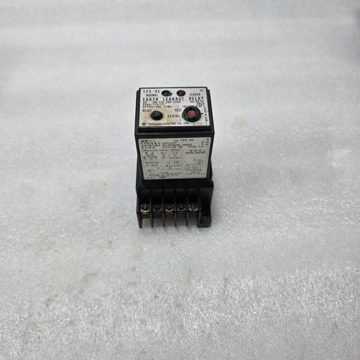 TERASAKI TZS-HC EARTH LEAKAGE RELAY 30mA 100-220V AC 50/60Hz PRE-OWNED JAPAN