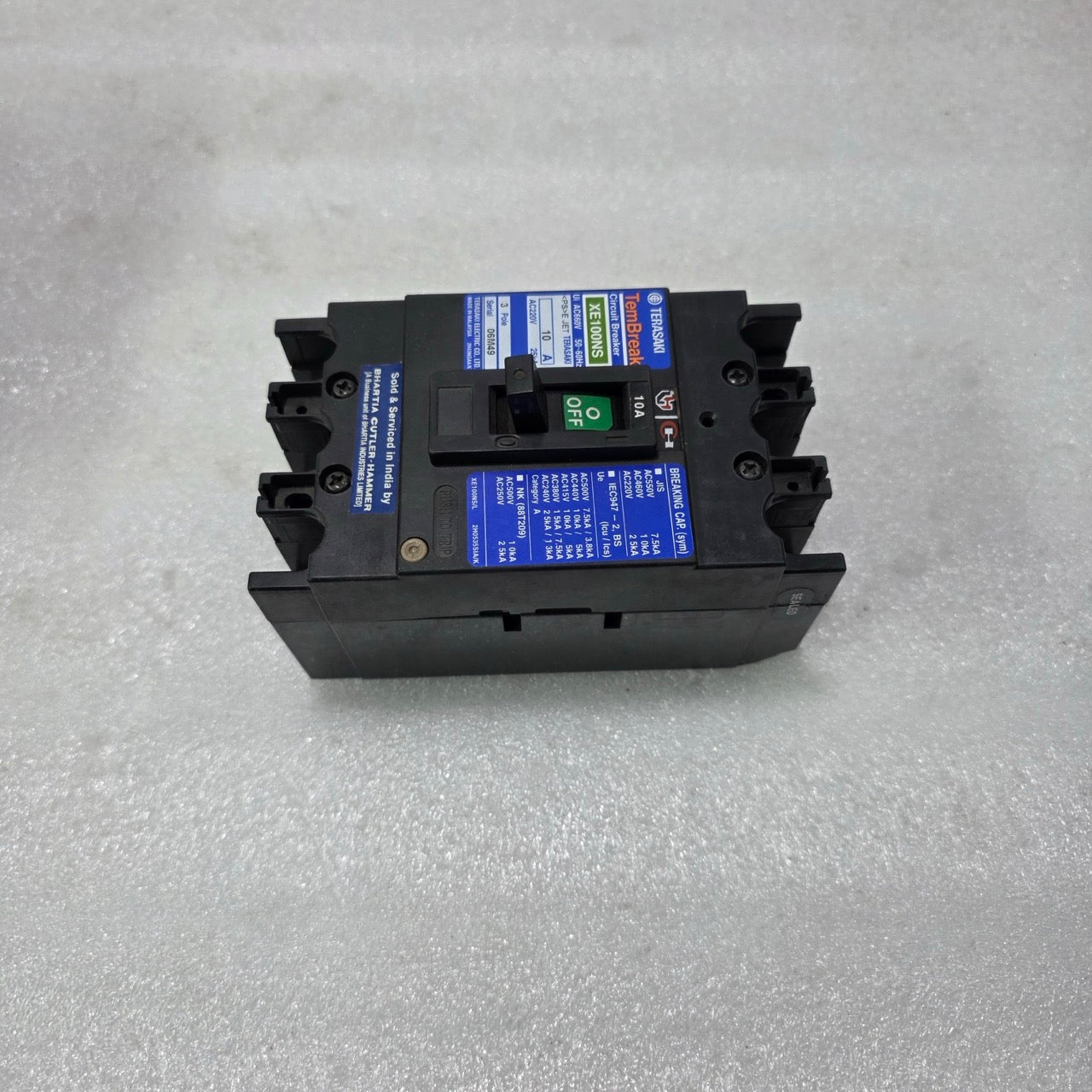 TERASAKI TEMBREAK XE100NS 3 POLE CIRCUIT BREAKER 10A|25KA AC220V | MINOR DAMAGE
