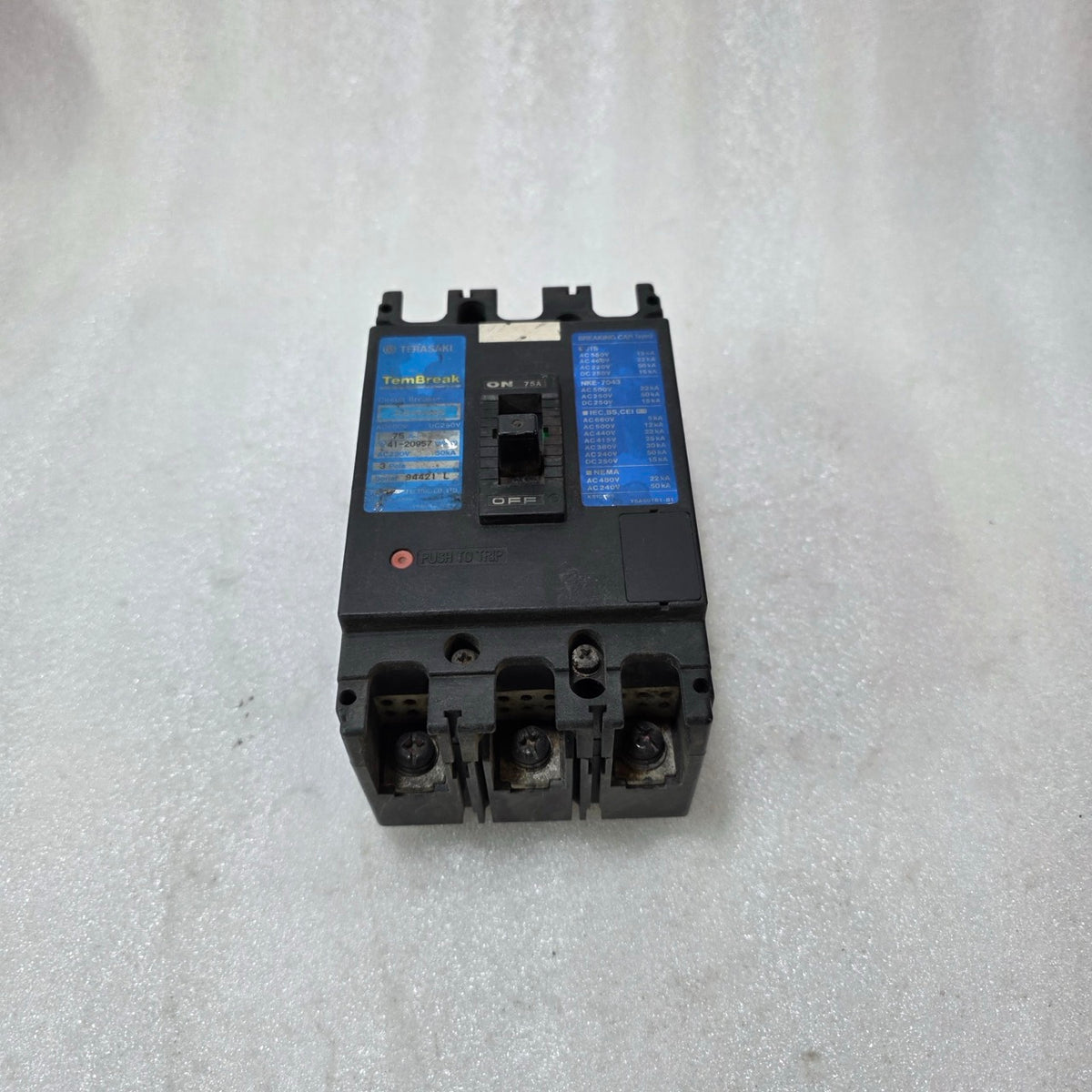 TERASAKI TEMBREAK XS100NS 75A 3 POLE MCCB CIRCUIT BREAKER AC600V / DC250V