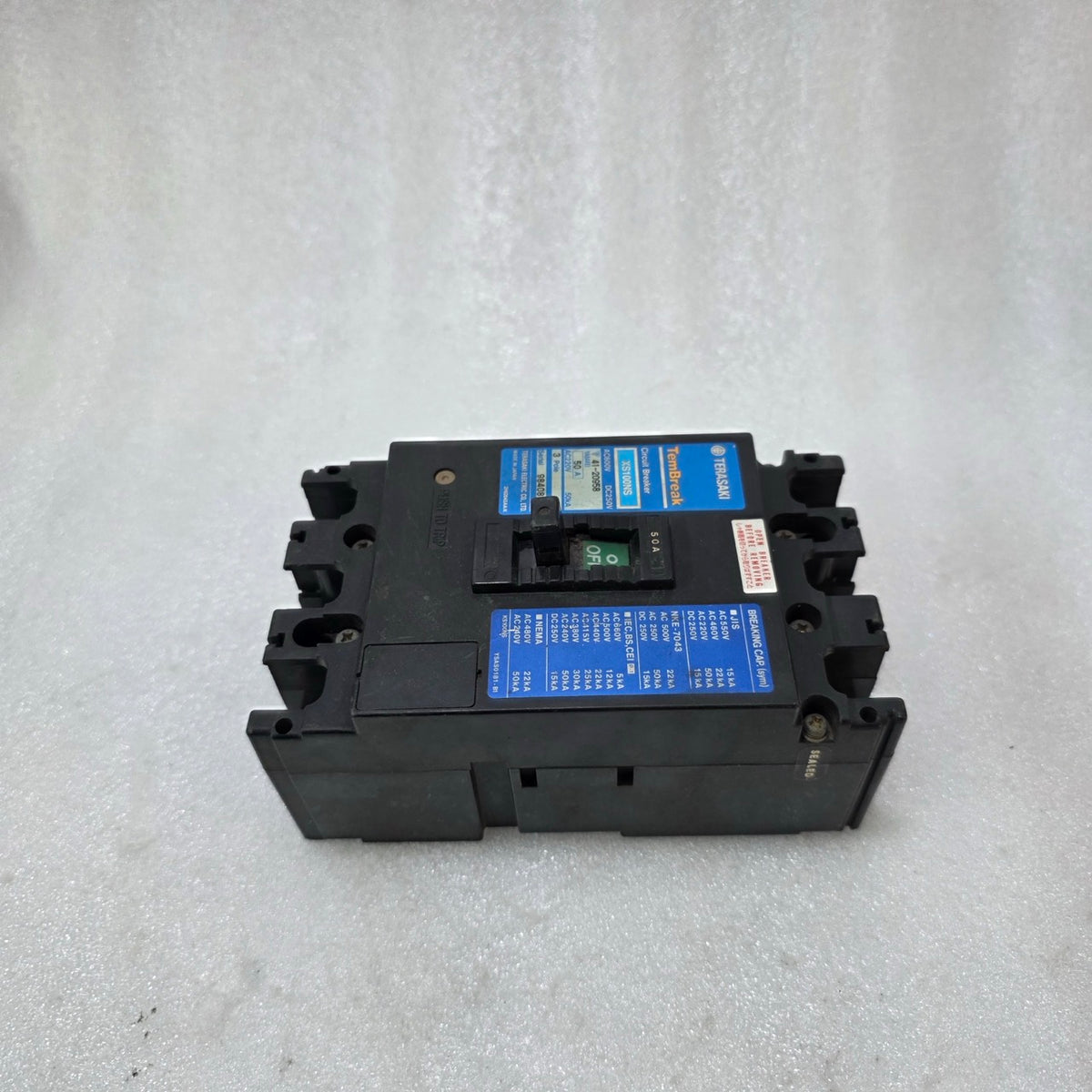 TERASAKI TEMBREAK XS100NS 50A 3 POLE MCCB CIRCUIT BREAKER AC600V / DC250V