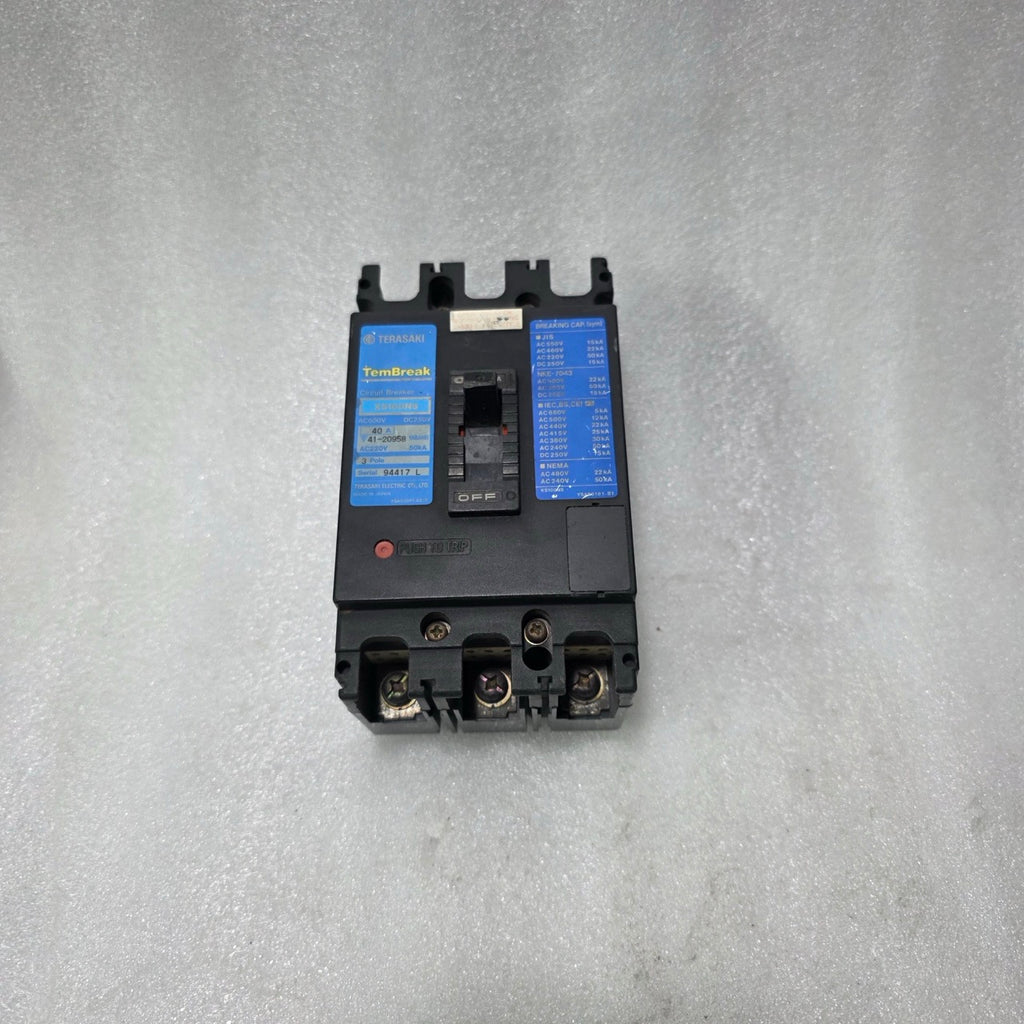 TERASAKI TEMBREAK XS100NS CIRCUIT BREAKER 40A 3 POLE | AC 600V / DC 250V | 50KA