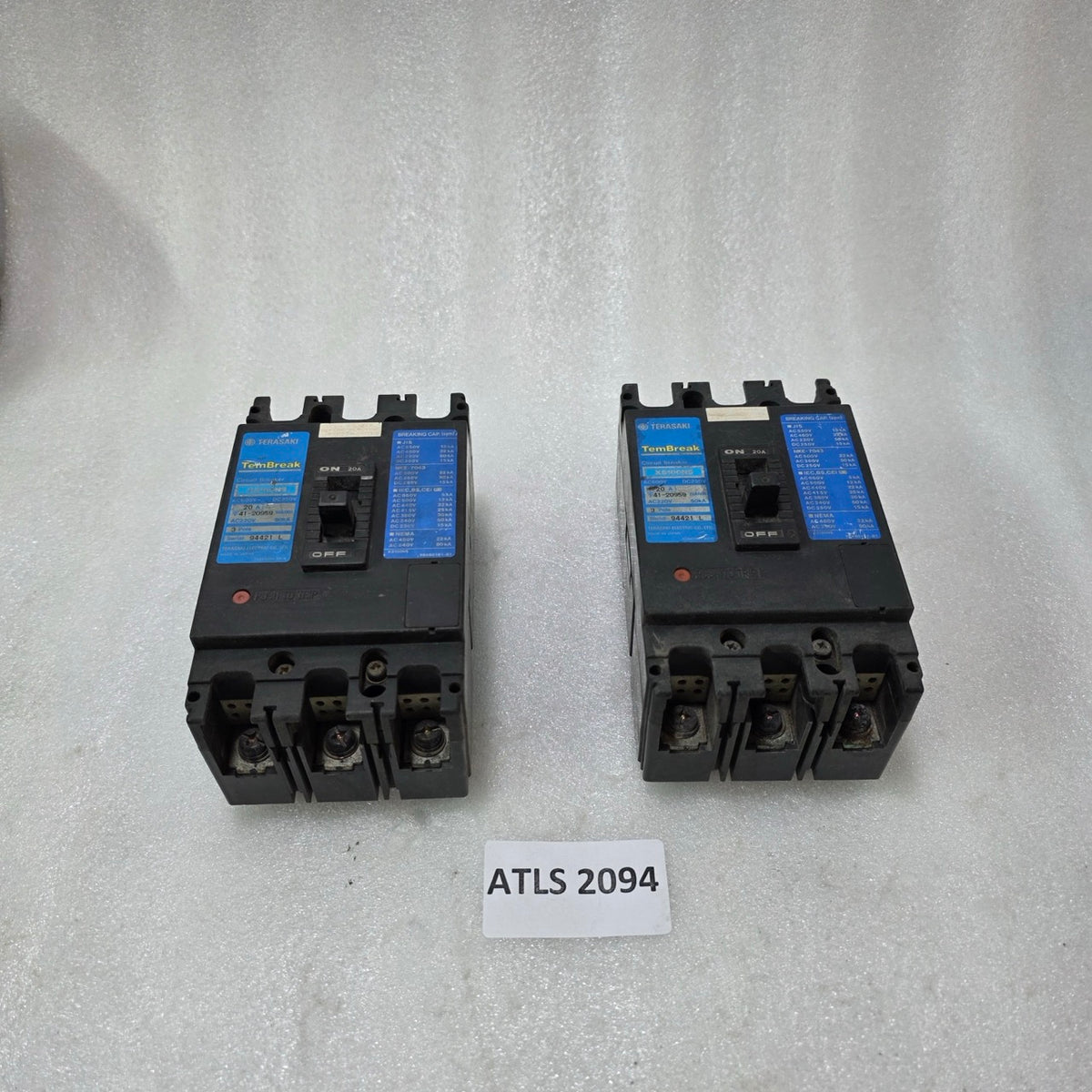 TERASAKI TEMBREAK XS100NS 3 POLE CIRCUIT BREAKER 20A | AC600V / DC250V MCCB
