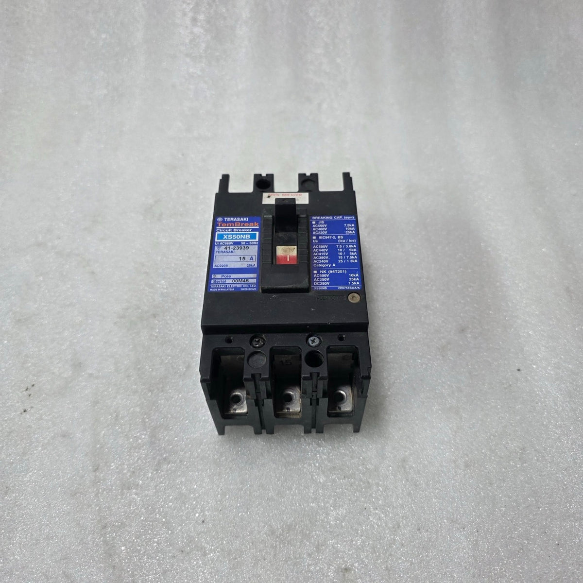 TERASAKI TEMBREAK XS50NB 15A 3 POLE MCCB CIRCUIT BREAKER | 660V AC | 25KA BREAKI
