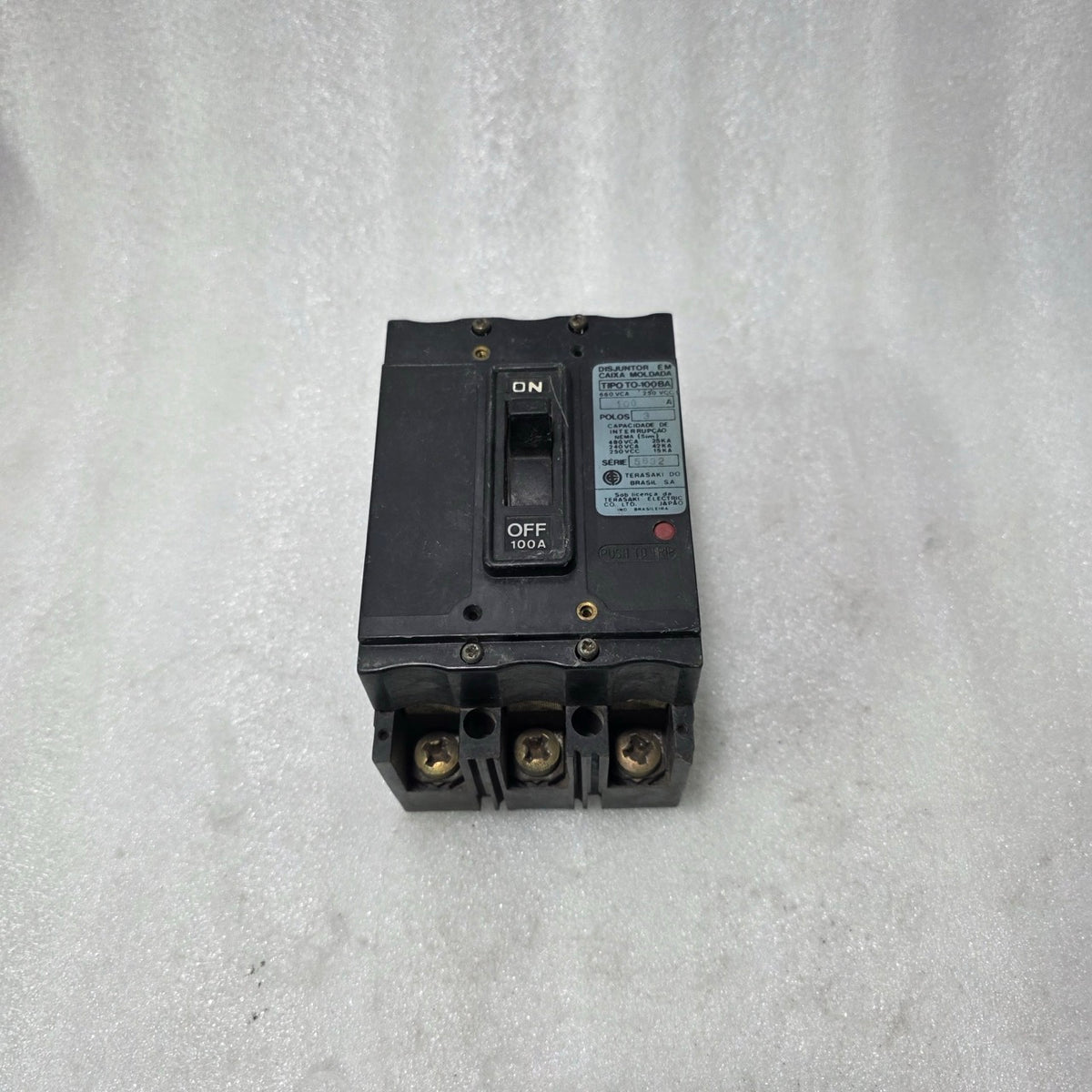 TERASAKI TO-100BA 100A 3 POLE MCCB CIRCUIT BREAKER 660VAC 42KA