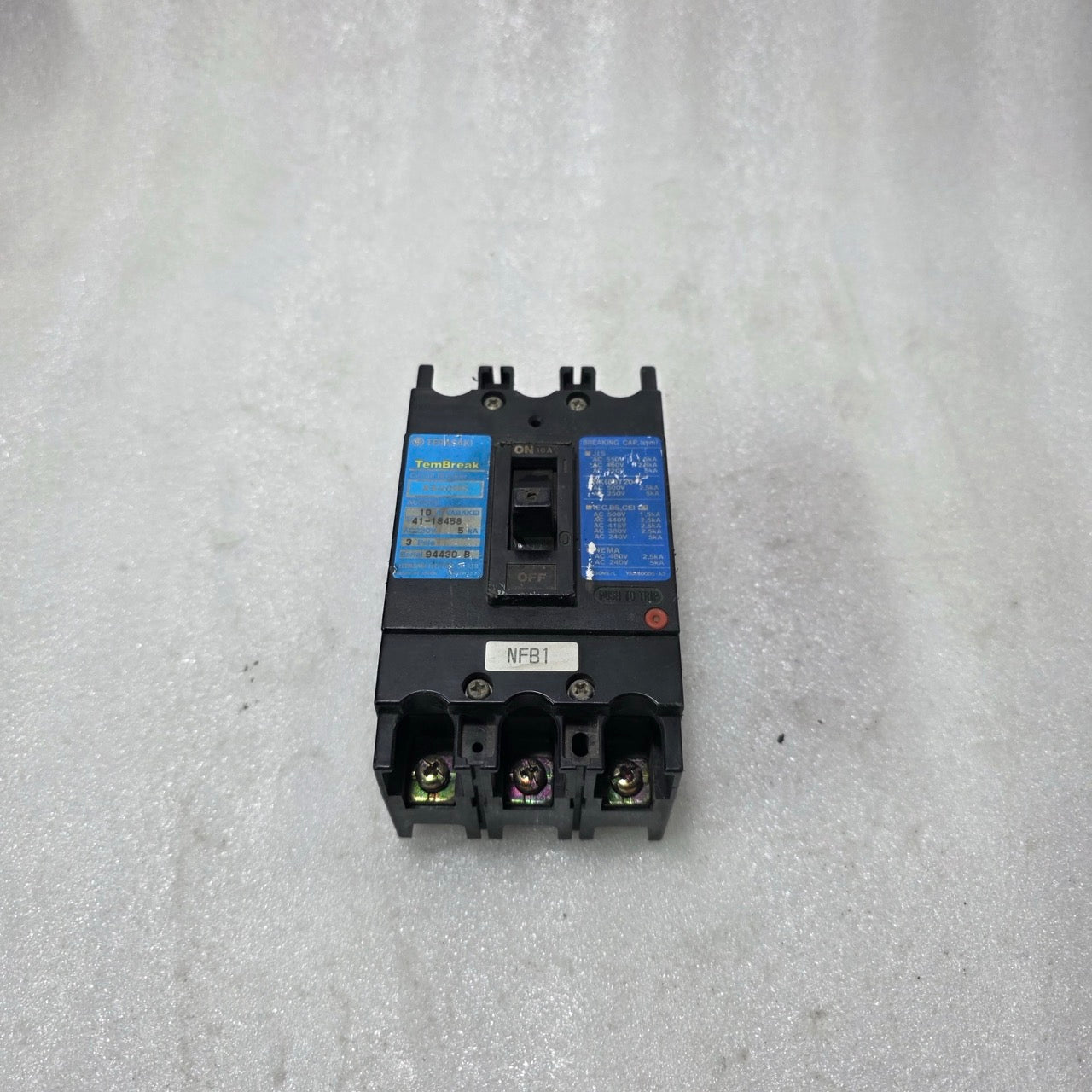 TERASAKI TemBreak 41-10458 MCCB 10A 3-POLE 500V CIRCUIT BREAKER PRE-OWNED