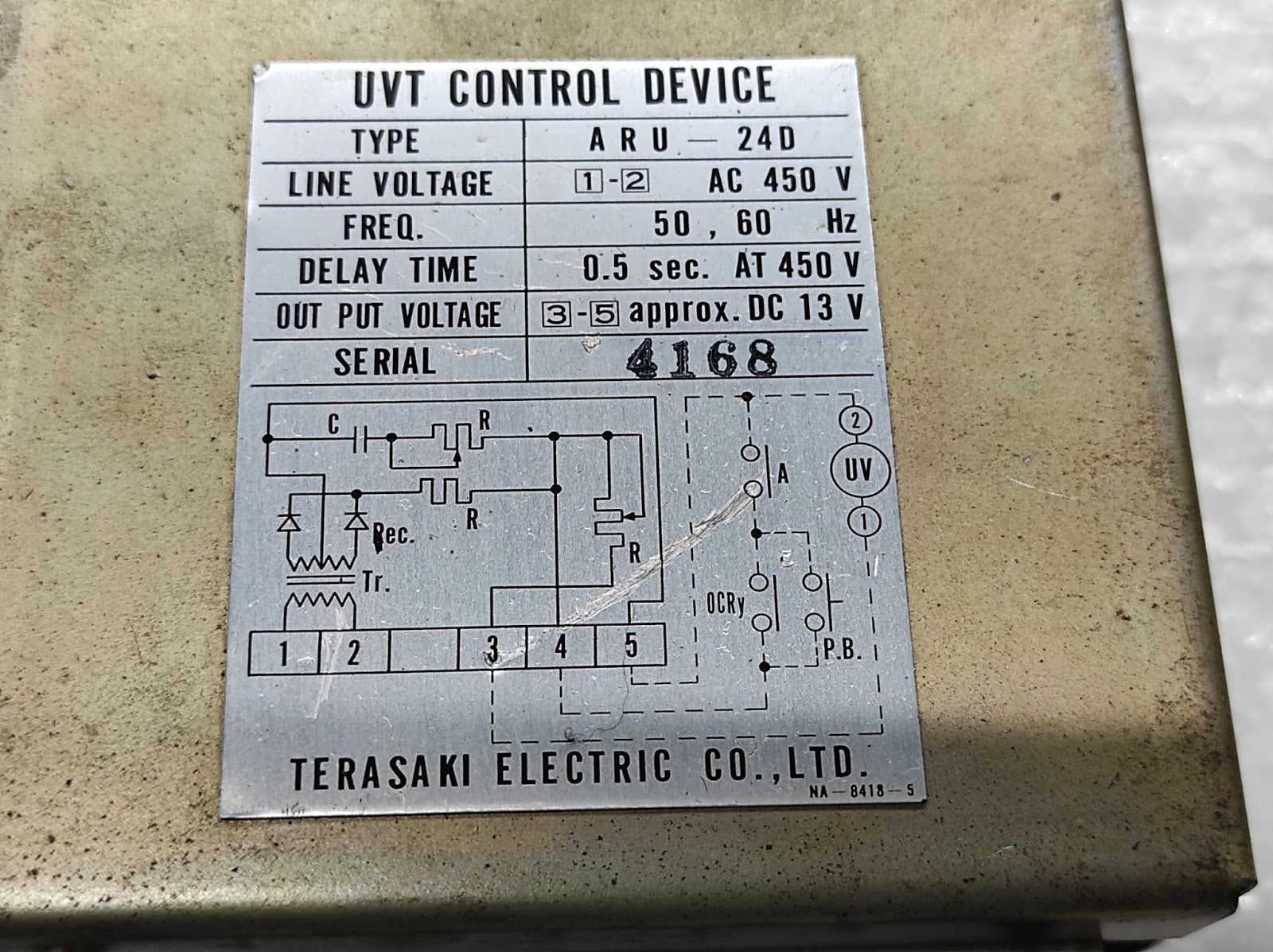 Terasaki ARU-24D UVT Control Device 450V AC