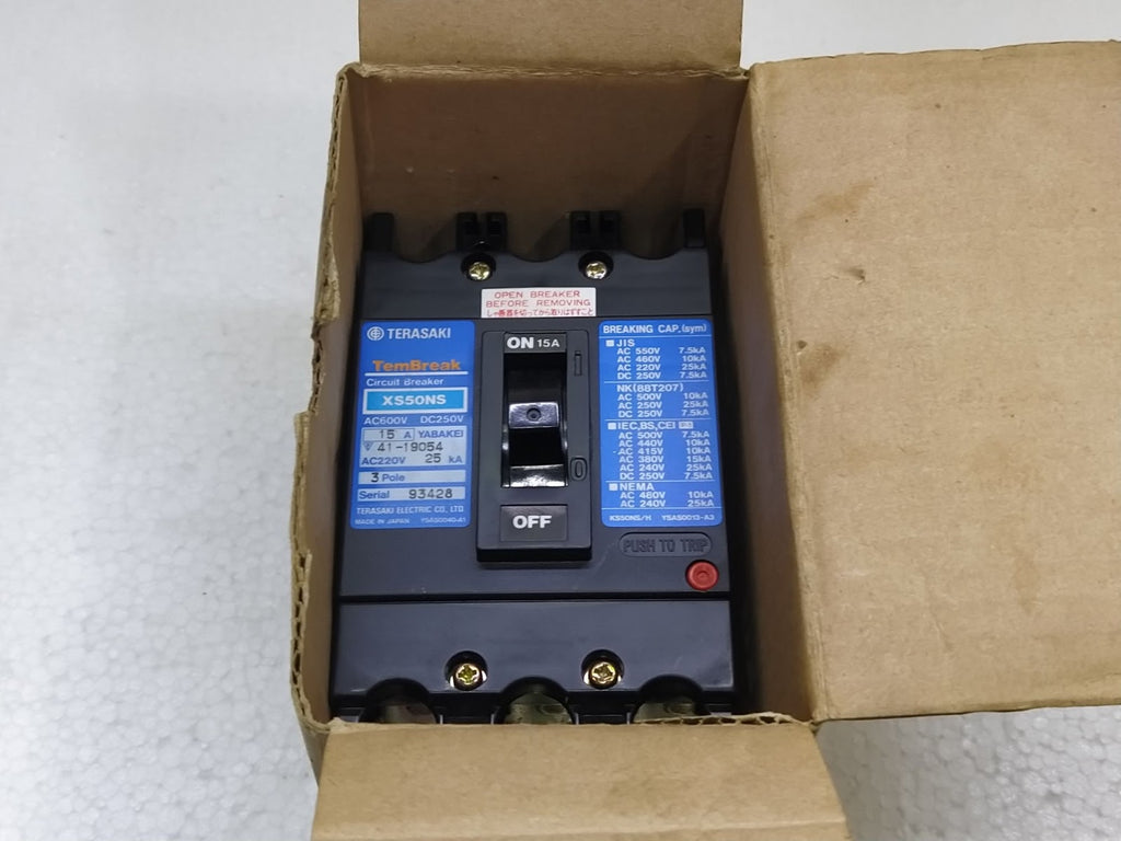 Terasaki TemBreak XS50NS Curcuit Breaker 15A 600VAC 250VDC 3 POLE