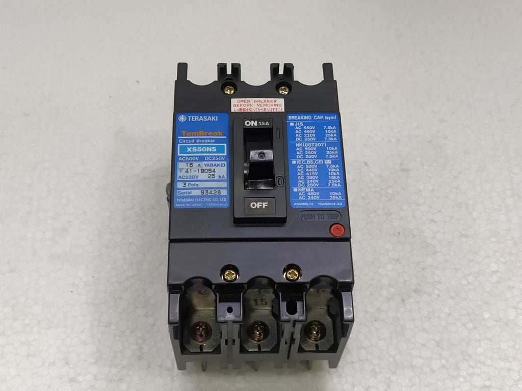 Terasaki TemBreak XS50NS Curcuit Breaker 15A 600VAC 250VDC 3 POLE